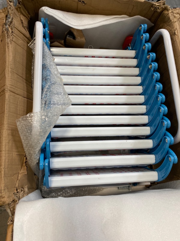 Photo 2 of 12 Steps Pull Down Attic Stairs, 1102.3 Lbs Alloy Attic Access Ladder, 1.18In Pedals Blue Pulldown Attic Stairs, Wall Mounted Folding Stairs for Attic, Retractable Attic Ladder with Armrests