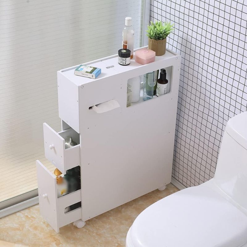 Photo 1 of Bathroom Storage Cabinet, Movable Toilet Organizer Free Standing Toilet Rack with 2 Drawers and Shelf, Toilet Paper Storage, Side Storage Organizer Toilet