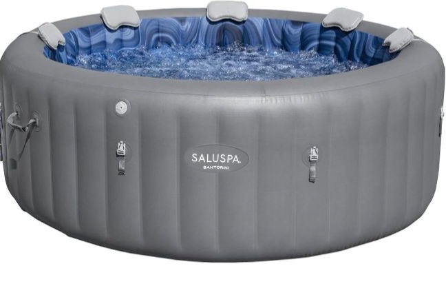 Photo 1 of Bestway SaluSpa Santorini HydroJet 5 to 7 Inflatable Hot TubRound Portable Outdoor Spa with 180 Soothing Jets and Cover, Gray, Pool Only.