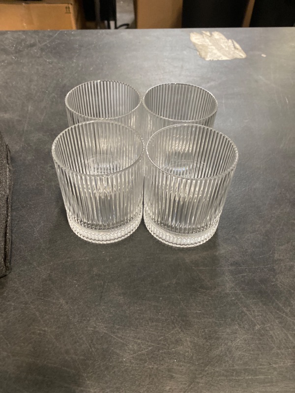 Photo 3 of INSETLAN Glass Cups Vintage Glassware Set of 4 Small, Origami Style Transparent Cocktail Glasses Set, Bar Beverages Ice Coffee Cup Juice Ripple Drinkware, 270ml (S)