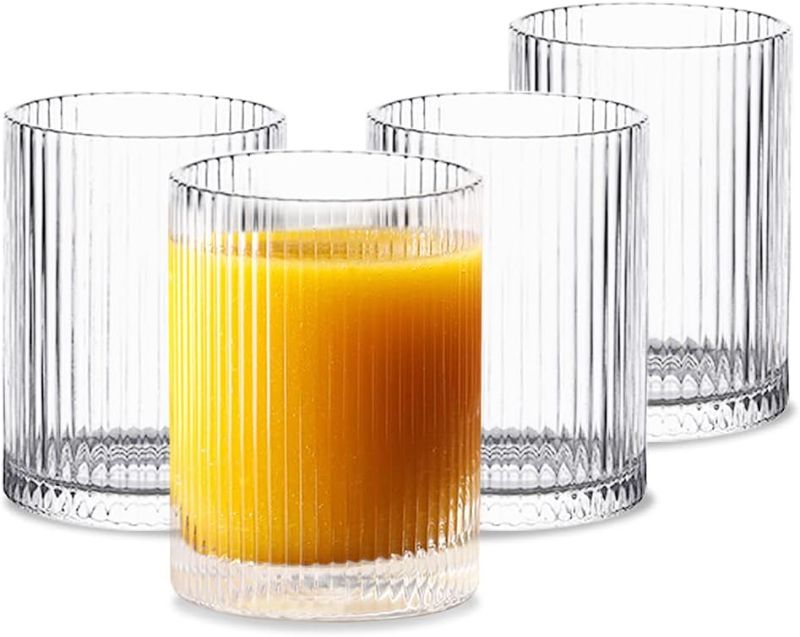 Photo 1 of INSETLAN Glass Cups Vintage Glassware Set of 4 Small, Origami Style Transparent Cocktail Glasses Set, Bar Beverages Ice Coffee Cup Juice Ripple Drinkware, 270ml (S)