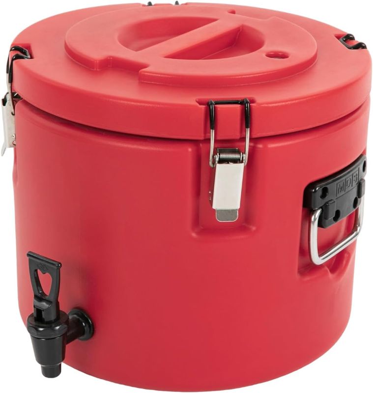 Photo 1 of 5 Gallon Insulated Beverage Cooler, Food Warmers, Dispenser with Stainless Steel Interior and Faucet, Portable Sports Cooler for Camping, Outdoors, Fun Round Water Jug, Insulated Food Carrier, Red