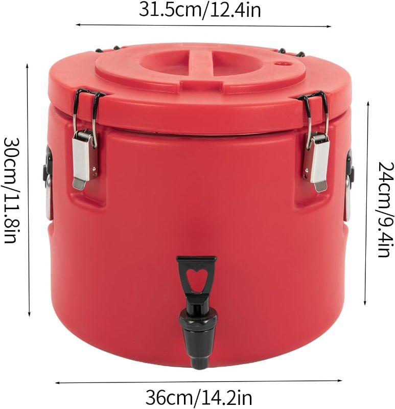 Photo 2 of 5 Gallon Insulated Beverage Cooler, Food Warmers, Dispenser with Stainless Steel Interior and Faucet, Portable Sports Cooler for Camping, Outdoors, Fun Round Water Jug, Insulated Food Carrier, Red