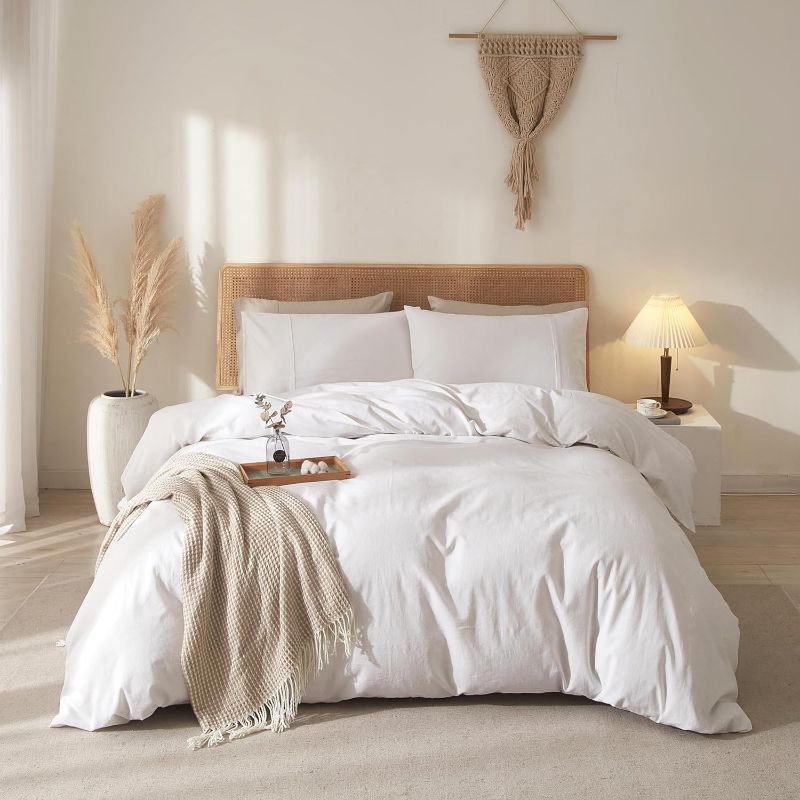 Photo 1 of 100% Linen Duvet Cover, Pure French Flax Linen Duvet Cover King, Breathable Soft Comforter Durable Luxury - Float White 3 Pieces (1 Duvet Cover 2 Pillowcases)