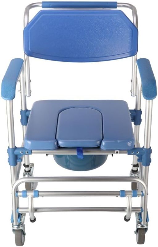 Photo 1 of ** FINAL SALE **  MYOYAY Shower Chair with Wheels Lightweight Medical Toilet Rolling Shower Chair Commode Seat 3 in 1 Transport Beside Commode Chair with Arms and Removable Seat, 330 lbs Weight Capacity  ** SOLD AS IS **