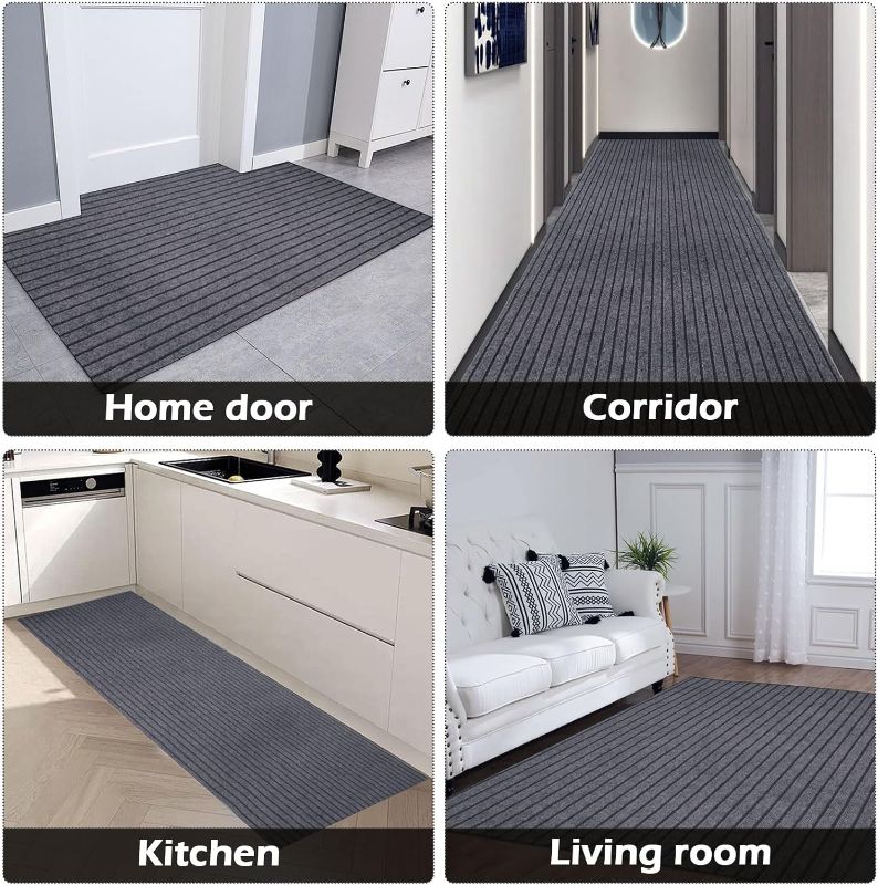 Photo 1 of Runner Rug 3ft x 10ft Indoor Outdoor Heavy Duty Non-Slip Rubber Washable Floor Mat for Hallway Kitchen Entryway Balcony Garage Stair Laundry Room Bathroom Dark Gray