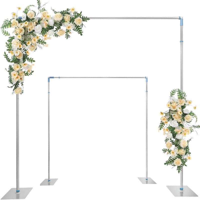 Photo 1 of And Drape Stand Telescopic Support Stand Heavy Duty Metal Square Wedding Backdrop Stand Stainless Steel Backdrop Stand Kit (10 x 10FT)