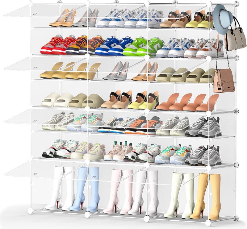 Photo 1 of HOMIDEC Clear Shoe Organizer, 3 by 8 Tier Shoe Rack Shoe Storage Cabinet Stackable Shoe Storage for Closet Hallway Living Room Bedroom (Transparent)