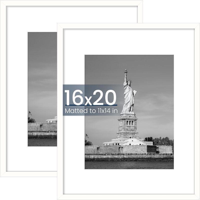 Photo 1 of ENJOYBASICS 16x20 Picture Frame, Display Poster 11x14 with Mat or 16 x 20 Without Mat, Wall Gallery Photo Frames, White, 2 Pack