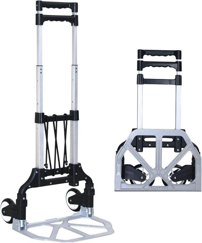 Photo 1 of Folding Hand Truck Dolly Cart Aluminum Portable Hand Cart for Daily handling Work 200lbs, with Silent Wheel Telescoping Handle Black Bungee Cord, Can Stand Alone Light Weight