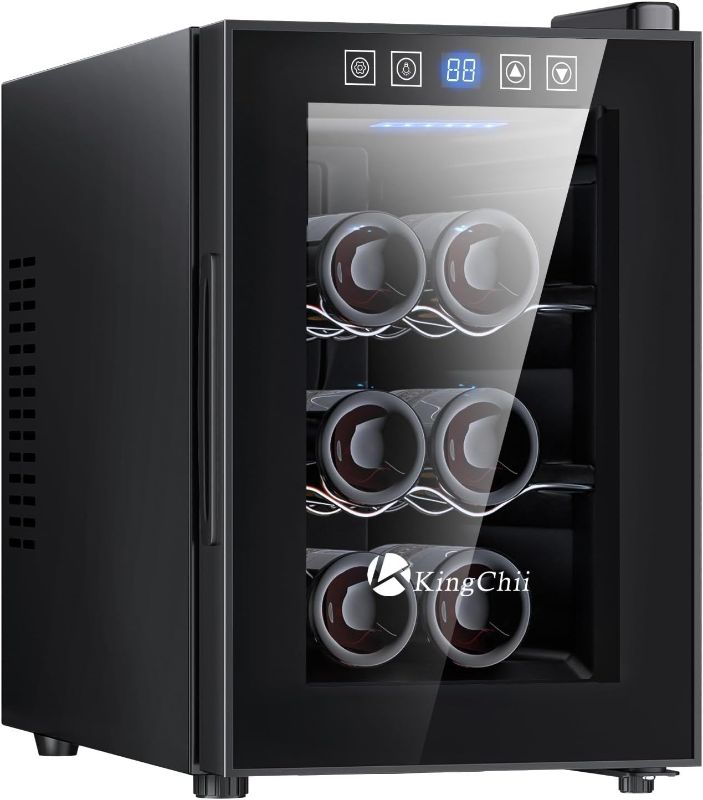 Photo 1 of KingChii 6 Bottle Thermoelectric Wine Cooler Refrigerator Advanced Cooling Technology, Stainless Steel & Tempered Glass For Red Wine, Champagne for Home, Kitchen, or Office