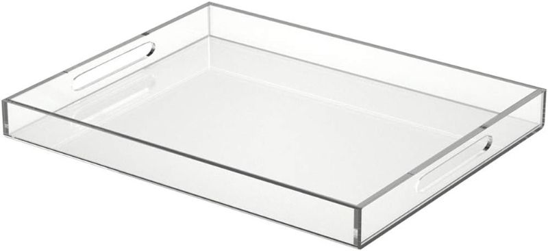 Photo 1 of NIUBEE Acrylic Serving Tray 16x20 Inches -Spill Proof- Clear Decorative Tray Organiser for Ottoman Coffee Table Countertop with Handles