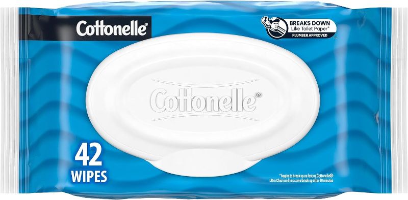 Photo 1 of Cottonelle Flushable Wet Wipes for Adults, 12 Flip-Top Packs, 42 Wipes, Alcohol-Free, Plastic Free