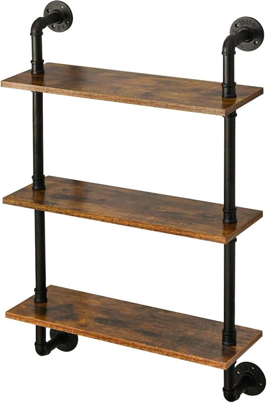 Photo 1 of ** FINAL SALE ** IBUYKE Industrial Pipe Shelves, Pipe Floating Shelves, Rustic Wall Mount Bookcase, 3-Tiers, 23.6" Metal Bracket Storage Wall Shelf for Bedroom, Kitchen, Living Room, Bathroom RF-TM003  ** SOLD AS IS **