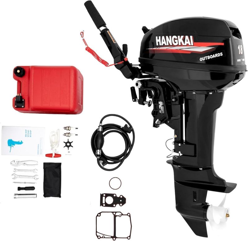 Photo 1 of COFECO Hangkai 18HP Outboard Motor, 2 Stroke 246CC Heavy Duty Fishing Boat Engine Water Cooling with CDI Ignition System, 4500-5500RPM (Short Shaft)