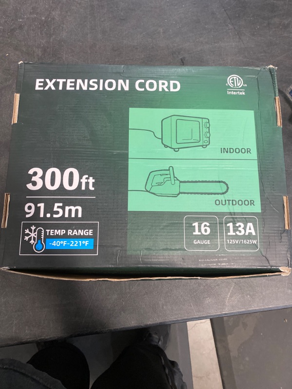 Photo 3 of 300ft 16AWG Black Outdoor Extension Cord-New Ungraded SJTW 3 Prong Grounded Plug Extension Cable Cords with Multiple 3-Outlets& Safety Box-Wires Perfect for Home Garden or Office Use,UL Listed