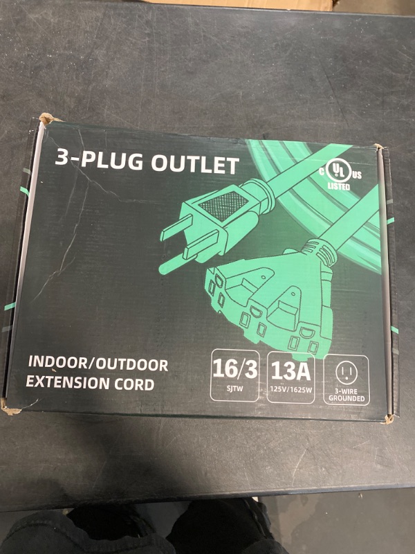 Photo 1 of 300ft 16AWG Black Outdoor Extension Cord-New Ungraded SJTW 3 Prong Grounded Plug Extension Cable Cords with Multiple 3-Outlets& Safety Box-Wires Perfect for Home Garden or Office Use,UL Listed