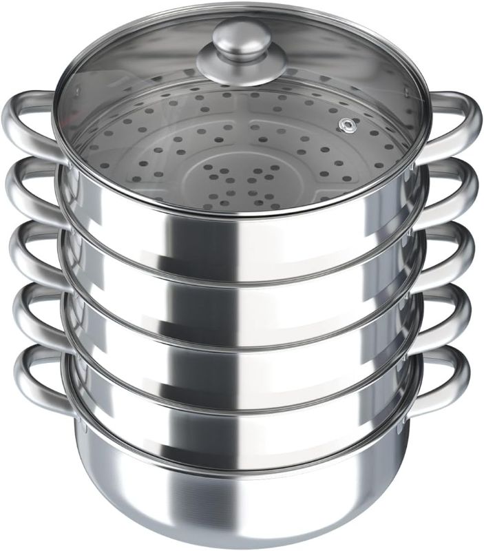 Photo 1 of Steam Canner, Steamer Pot Stainless Steel 5 Tier - 30cm Steamer Pot with Glass Lid Food Veg Cooker Pot Cooking Pan Steaming Pot Dim Sum Cookware Steamer For Kitcken Cooking Tool (5 Tier - 30cm)