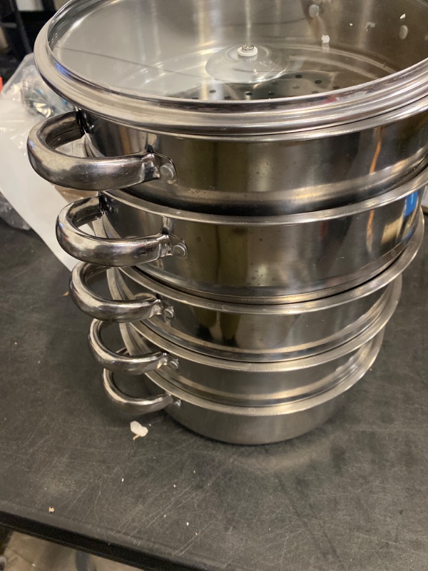 Photo 2 of Steam Canner, Steamer Pot Stainless Steel 5 Tier - 30cm Steamer Pot with Glass Lid Food Veg Cooker Pot Cooking Pan Steaming Pot Dim Sum Cookware Steamer For Kitcken Cooking Tool (5 Tier - 30cm)