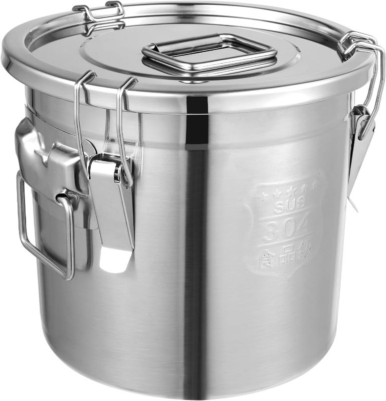 Photo 1 of 12L Airtight Canister Food Stainless Steel Kitchen Cereal Container Grain Kitchen Milk Storage Canister Kitchen Rice Bucket Flour Container Kitchen Bucket With Lid