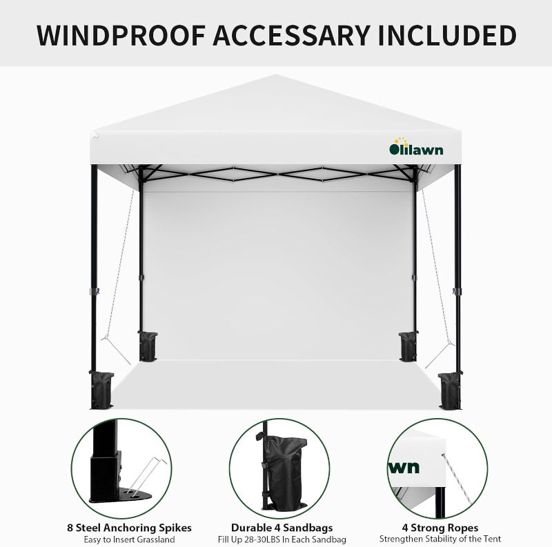 Photo 1 of 10x10ft Pop Up Canopy Tent, Outdoor Easy Up Canopy with Sidewalls, 420D Waterproof Instant Portable Canopy for Patio w/Roller Bag, Adjustable Legs, Sandbags, Ropes, Stakes - White