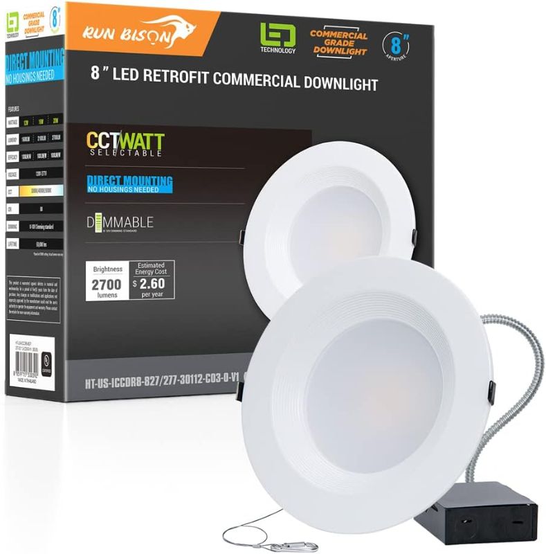 Photo 1 of 8 Inch Recessed LED Commercial Downlight with J-Box, Wattage Adjustable 16/21/27W,3 Color Selectable 3000K-5000K, 120-277V,0-10V Dimmable, IC Rated,Canless LED Downlight