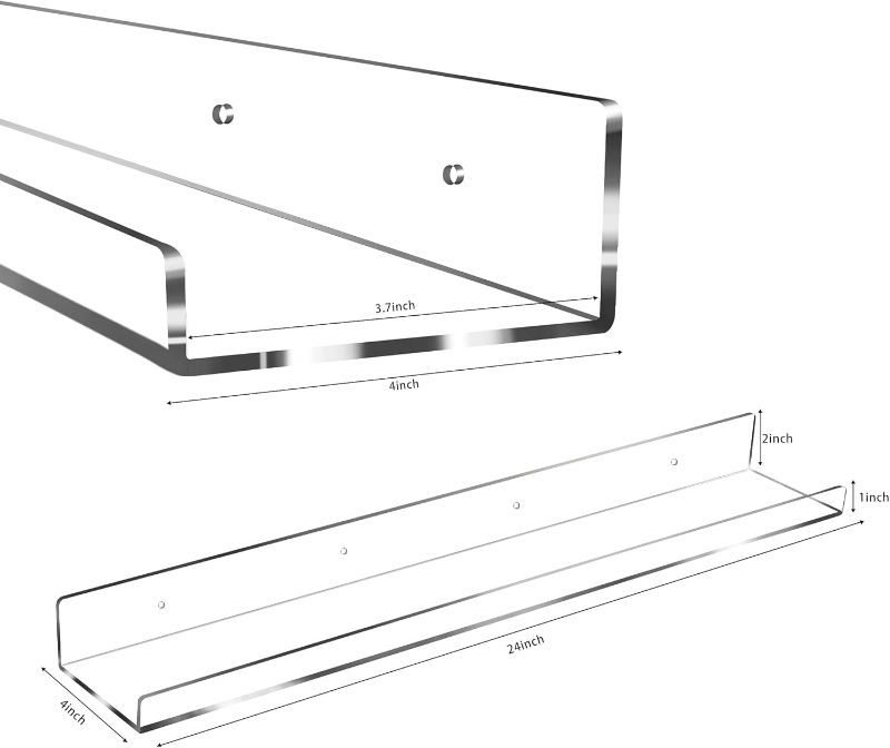 Photo 1 of ** FINAL SALE ** Floating Shelves 24 inch Acrylic Wall Ledge Shelves Clear Invisible Display Bookshelf, 5MM Thick Premium Wall Mounted Shelf Bathroom Display Organizer ** SOLD AS IS **