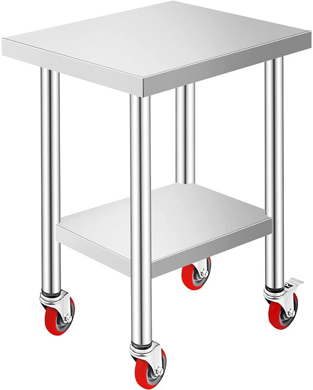 Photo 1 of Mophorn 24x18x34 Inch Stainless Steel Work Table 3-Stage Adjustable Shelf with 4 Wheels Heavy Duty Commercial Food Prep Worktable with Brake for Kitchen Prep Work