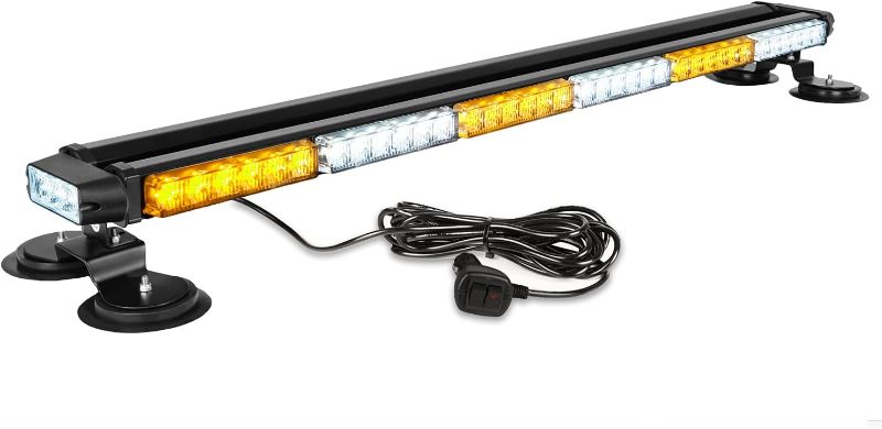 Photo 1 of ASPL 38.5" 78 LED Strobe Light Bar Double Side Flashing High Intensity Emergency Warning Flash Strobe Light with Magnetic Base for Safety Construction Vehicles Tow Trucks Pickup (Amber/White)