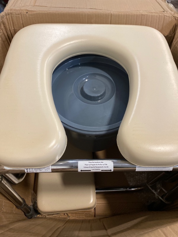 Photo 2 of Medline Drop Arm Commode with Padded Seat and Backrest, Durable Toilet Chair for Adults and Seniors, Removable Pail, Splash Guard, Drop Down Arms for Easy Transfer, 350 lb. Weight Capacity, Tan