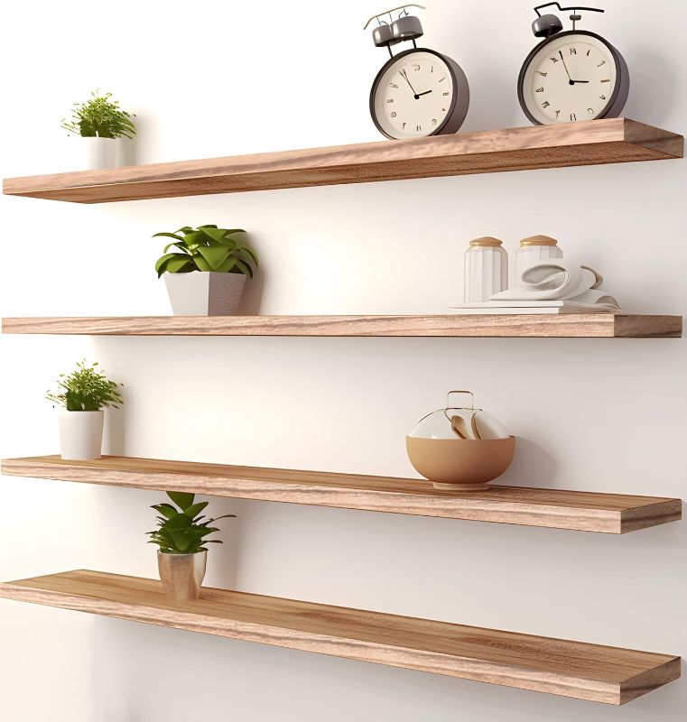 Photo 1 of PHPH 36 Inch Wood Floating Shelves for Wall, Wooden Wall Shelves for Bedroom, Set of 4 Light Brown