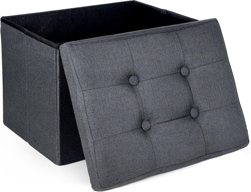 Photo 1 of LotFancy Storage Ottoman, Foot Rest Ottoman, 17x13x13 inch, Small Ottoman for Living Room, Footstool, Faux Linen, Grey