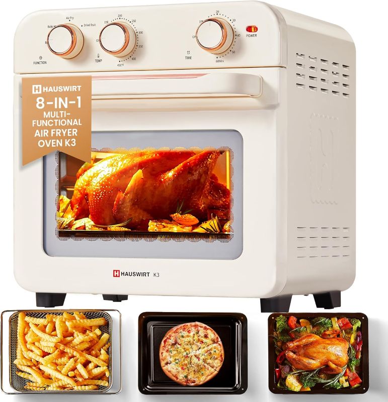 Photo 1 of HAUSWIRT Air Fryer Toaster Oven Combo K3, Retro Convection Oven Countertop,19QT 4-slices or 10" Pizza, Bake Toast Broil Air Fry, 1250W Rapid Heating, 140°F - 450°F, Non-Stick, White