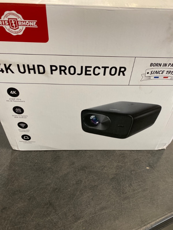 Photo 1 of Paris Rhône SP005 True 4K Ultra HD Projector, 600 ANSI Lumens, 12w*2 3D Soundscape, Android TV 9.0 2024; True 4K UHD with Native 3840*2160 Resolution, HDR 10+ and Up to 600 ANSI Lumens; 60”?150” Ultra?Large screen with Innovative Blue Light Reduction Tech