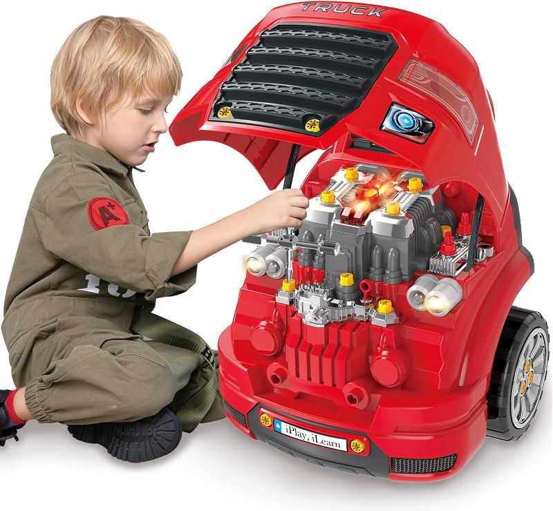 Photo 1 of iPlay, iLearn Large Truck Engine Toy, Kids Mechanic Repair Set for 3-5 Yr Toddlers, Big Builder Kit, Take Apart Motor Vehicle Pretend Play Car Service Station, Gifts 4 6 7 8 Year Old Boy Child