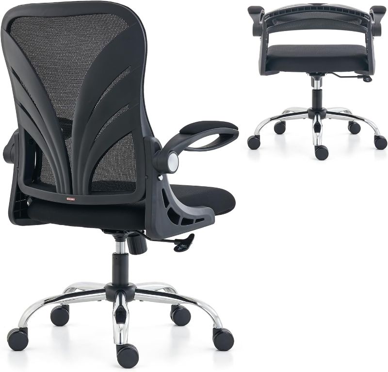 Photo 1 of Office Chair-Black | Ergonomic | Foldable Backrest | Flip-up Armrests | Mesh Lumbar Support