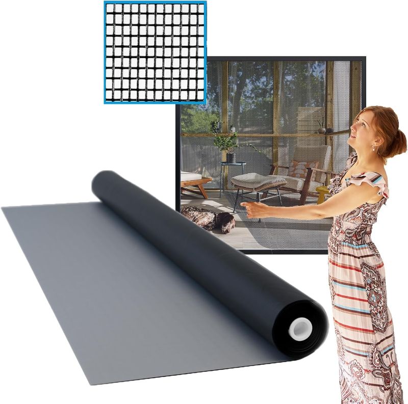 Photo 1 of Docazoo DocaScreen Window Screen Replacement - 48 Inch x 100 Feet - DIY for House Windows, Door, Pool, Porch or Back Patio - Easy to Cut Fiberglass Roll Screen Door Mesh - Charcoal