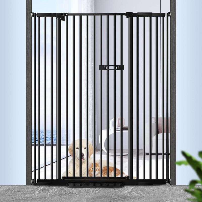 Photo 1 of 59" Extra Tall Cat Gate, Pet Gate for Doorways and Stairs 29"- 40" Wide, No Drill Wall Protected, 20" Wide Walk Thru Auto Close Metal Dog Gate, Easy to Install(Black)