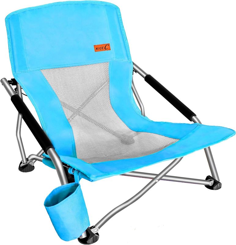 Photo 1 of Nice C Sky Blue Folding Chair for Camping | Ultralight | Cup Holder, Carry Bag | Heavy Duty | Compact