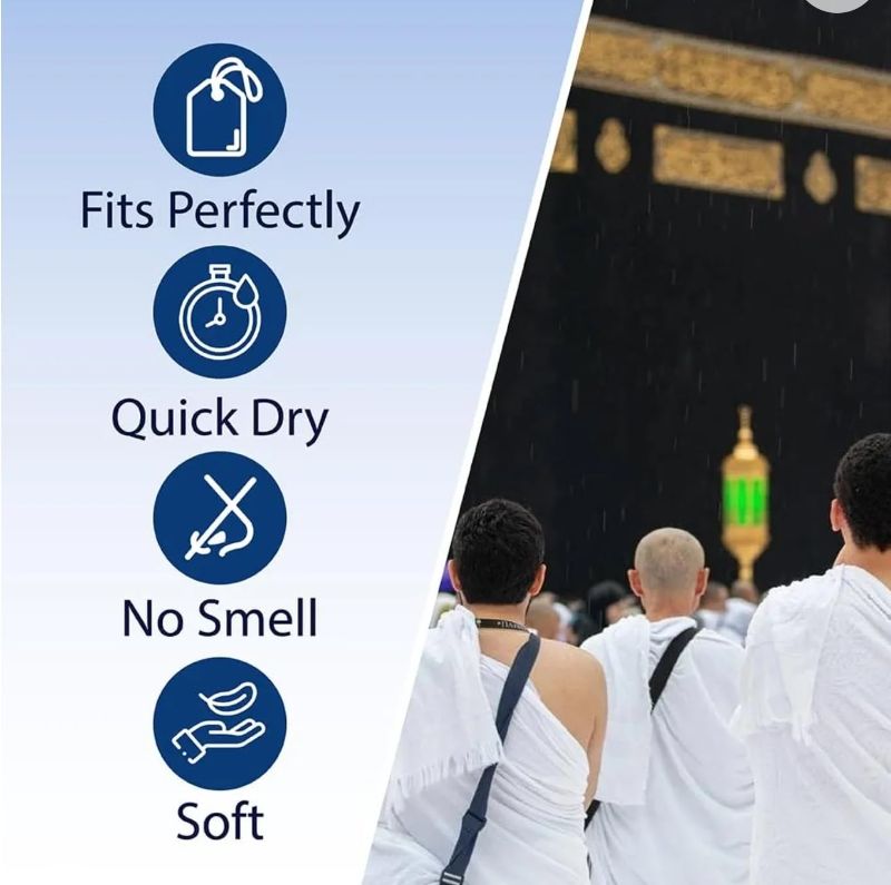 Photo 2 of Ihram Premium Quality Ehram Ahram Hajj and Umrah Hypoallergenic Set of 2 Towels Muslim Pilgrimage 210 x 110 cm- Barakah, White