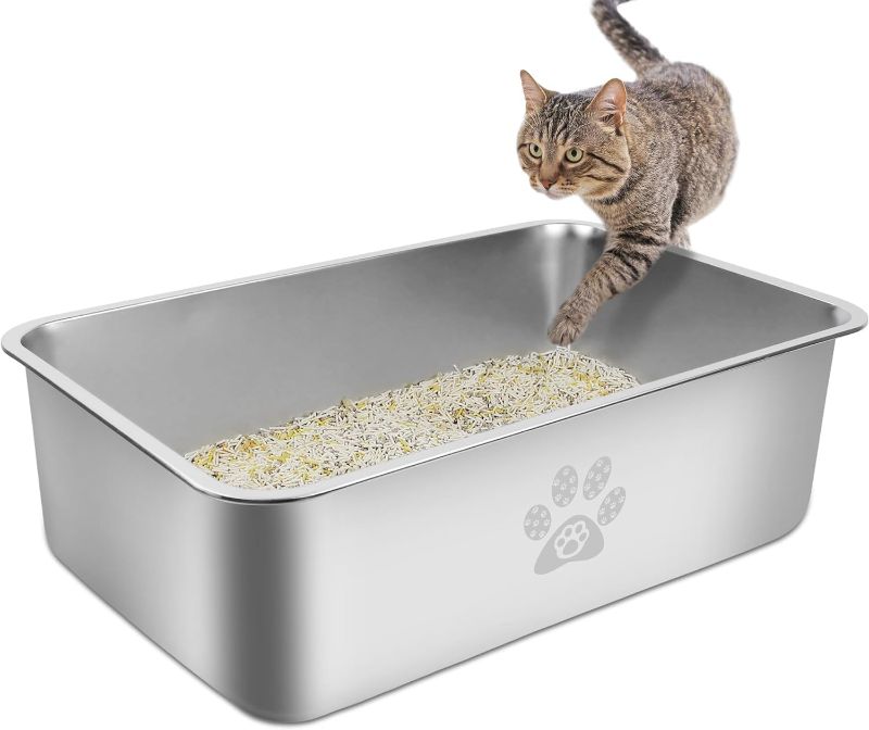 Photo 1 of Cat Litter Box High Side Cats Toilet Metal Kitten Litter Pan, Pet Cleaning Tool for Big and Small Cats,Litter Boxes for Pets