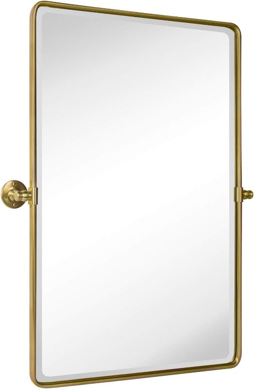 Photo 1 of TEHOME 27 x 35'' Gold Pivot Mirror Brushed Champagne Gold Tilt Rectangle Bathroom Mirror Tilting Beveled Vanity Mirrors for Wall