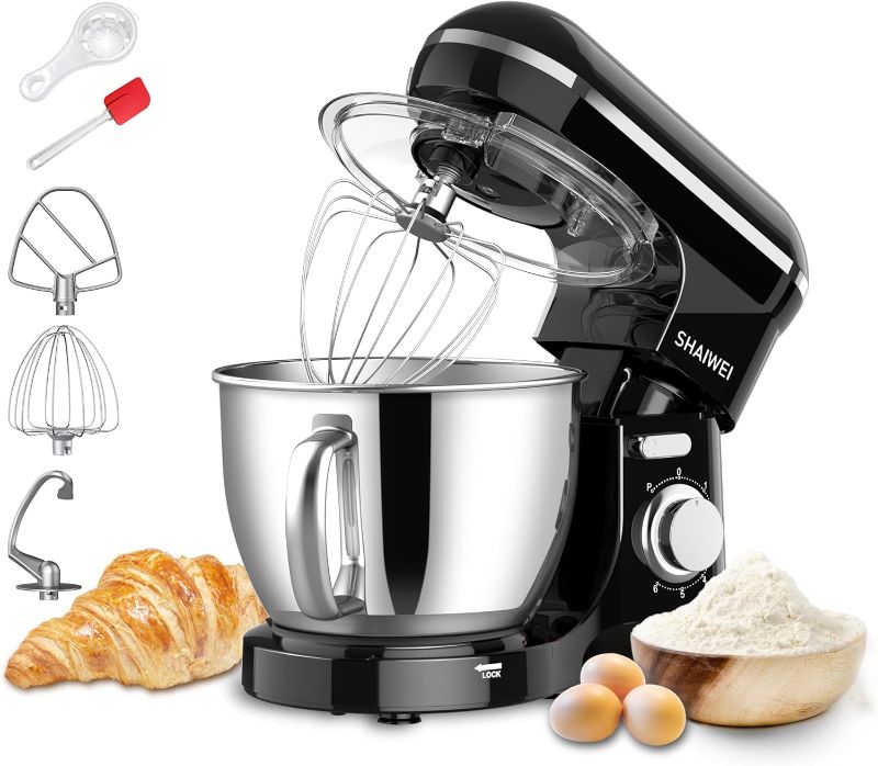 Photo 1 of Kitchen Stand Mixer, 6.5 Quart, 6 Speed Tilt-Head Kitchen Mixer, Electric Food Mixer with Dough Hook, Wire Whip, Beater, Black