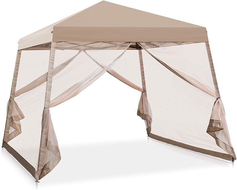 Photo 1 of COOS BAY 10x10 Slant Leg Pop Up Canopy Tent w/Mosquito Netting (64 Square Feet of Shade) One Person Set-up Outdoor Instant Folding Shelter, Beige