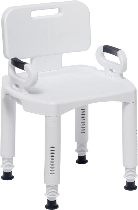 Photo 1 of Drive Medical RTL12505 Handicap Bathroom Bench with Back and Arms, White