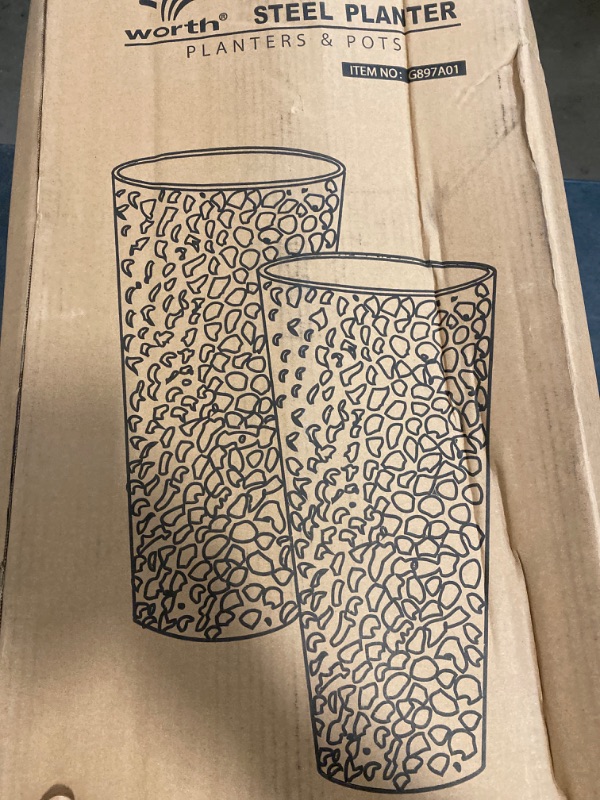 Photo 1 of Worth Garden 2-Pack 28" H. Metal Planter with 2X Inside Pots - Hand-Hammered Texture Tall Cone Plant Pots - Large Handcrafted Bronze Flower Pot for Indoor Outdoor, Deck, Patio, Front Porch