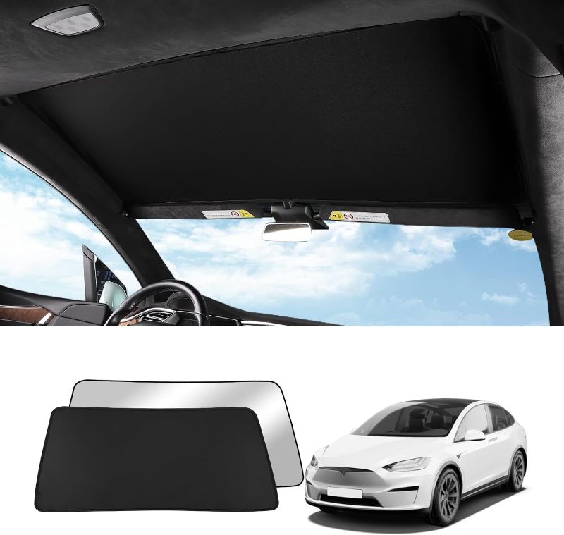 Photo 1 of LUCKEASY Front Shading Net for Tesla Model X 2019-2024 Glass Roof Sunshade Car Skylight Blind Shading Net Pair with Blackout Cloth Suit Installation Needs Patience (MX-GA33LAIS)