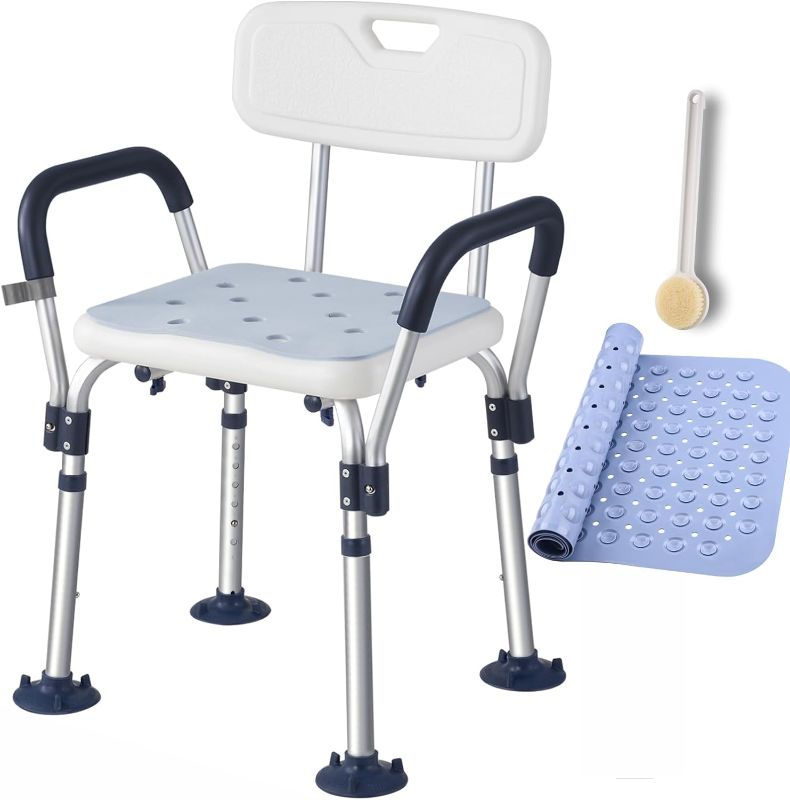 Photo 1 of Heavy Duty Shower Chair for Inside Shower, Medical Shower Seats for Adults and Elderly, Sturdy and Non-Slip Chair Legs with Adjustable Height, Easy Assembly, Safe Bathing Solution(Blue)