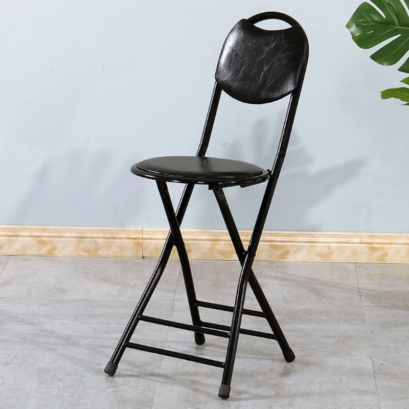 Photo 1 of Folding Bar Stool with Padded Seats and Backrest, 18inch Portable Kitchen Chair with Handle, Folding Round Stool for Adults Office Camping (Color : Black)