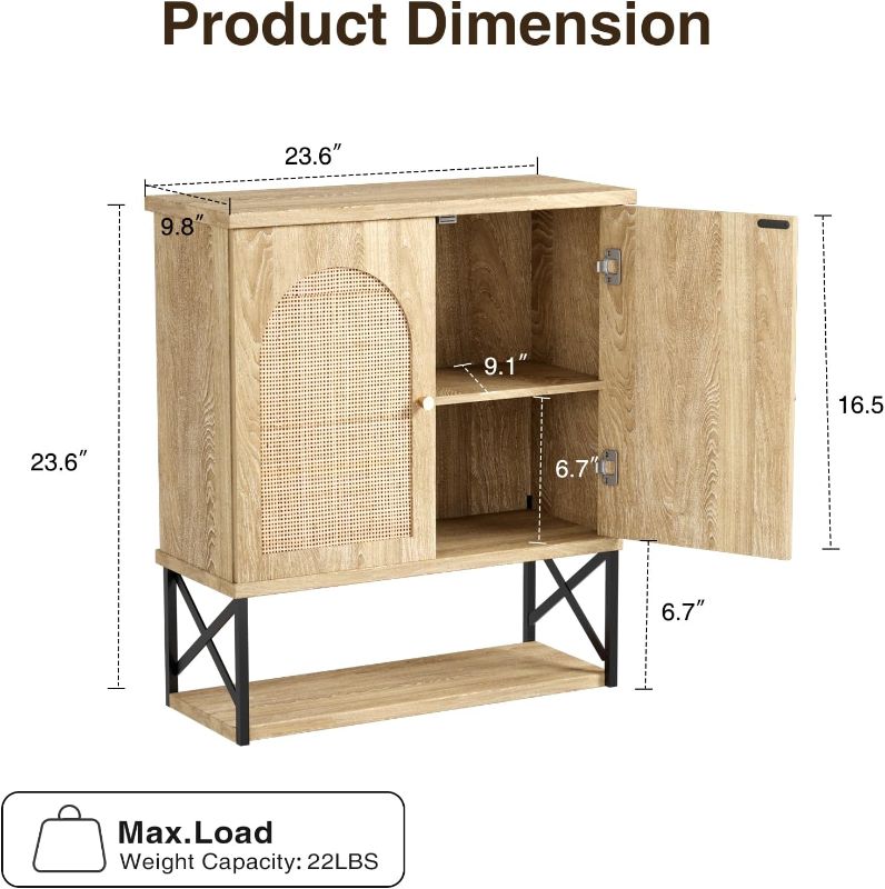 Photo 1 of ** FINAL SALE **  Rattan Bathroom Wall Cabinet with Double Doors, Boho Medicine Wall Cabinet with Adjustable Shelves, Tall Kitchen Wall Mounted Storage Cabinet, Floating Space Saver Over Toilet, Cupboard Natural  ** SOLD AS IS **